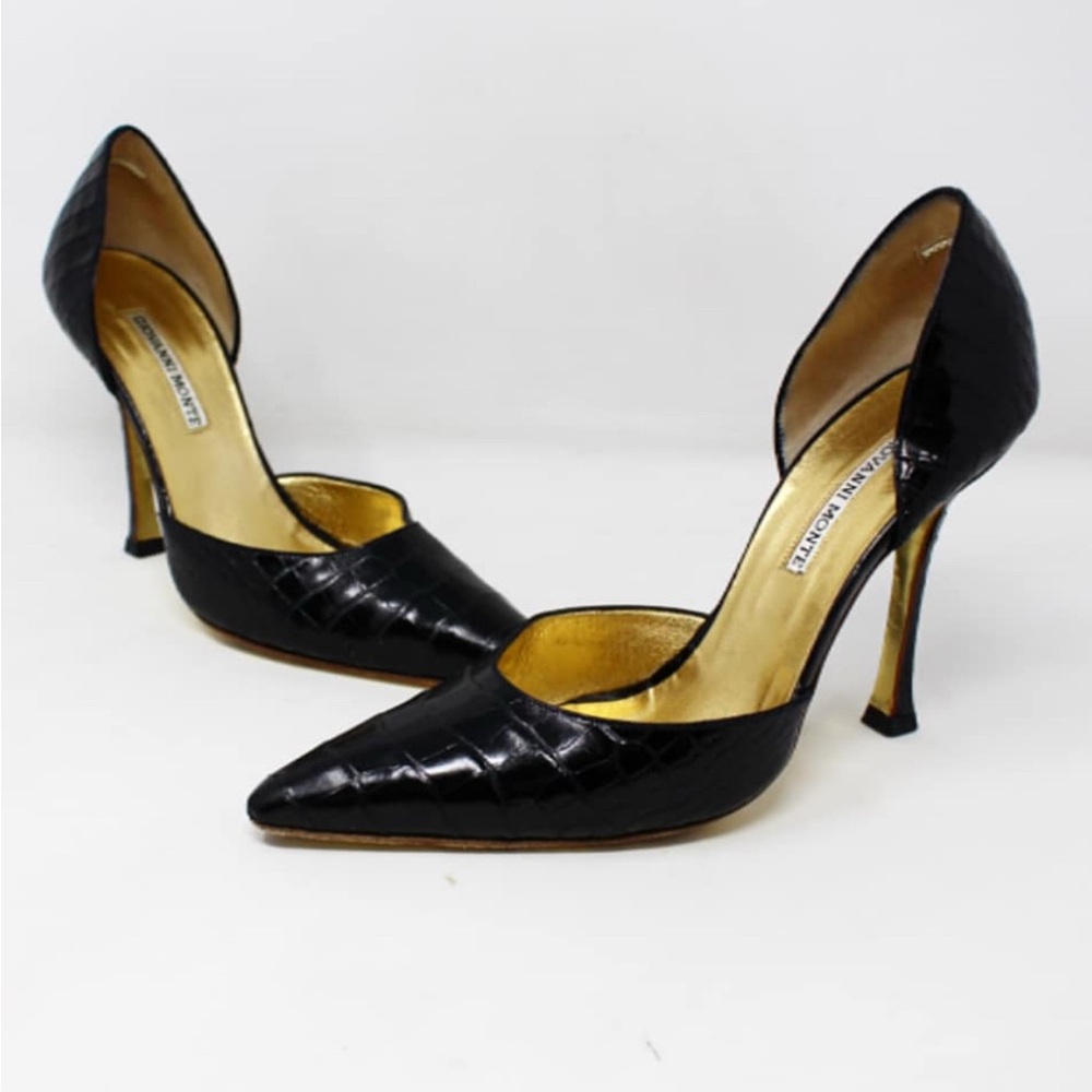 Black and Gold Stiletto Heels with D'Orsay Design